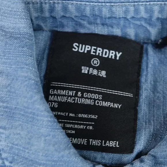 Superdry Chambray Denim Dress Long Sleeve Pearl Snaps Sz 4 Western Boho preppy - Picture 6 of 10